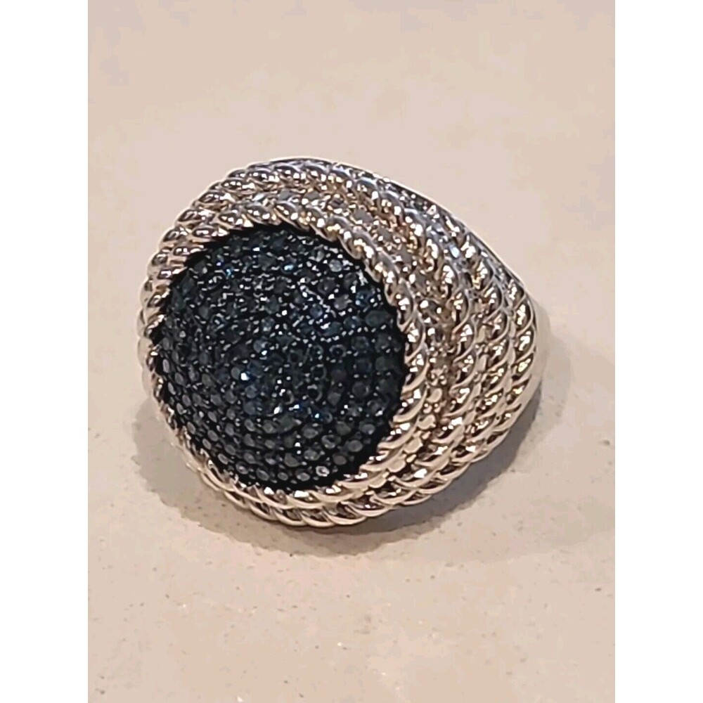 Affinity 1/2 ct Round Pave' Blue Natural Sapphires Sterling Ring Size 6.25